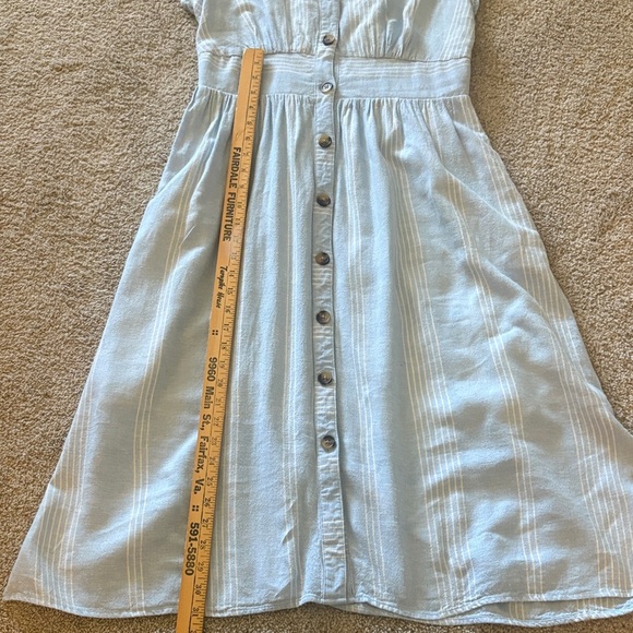 Light Blue with White Striped Ruffle Sleeve Button Front Dress LNWOT - Picture 9 of 14